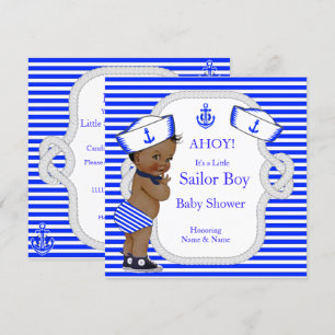 Baby Shower Seglerjunge königsblau gestreift Ethni Einladung