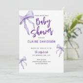 Baby Shower Soft Purple Bows Einladung (Stehend Vorderseite)