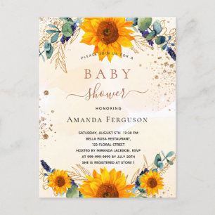 Baby Shower Sonnenblumen Eukalyptus Goldglitter Einladungspostkarte