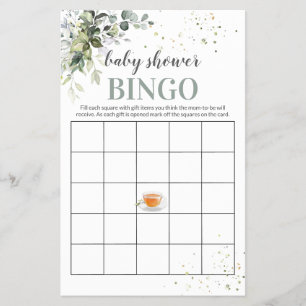 Baby-Shower-Spiel-Bingo-Karte Flyer 'Tee und Grün'
