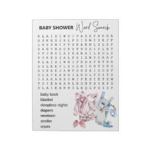 Baby-Shower-Spiel Wortsuche Kleidung Notizblock