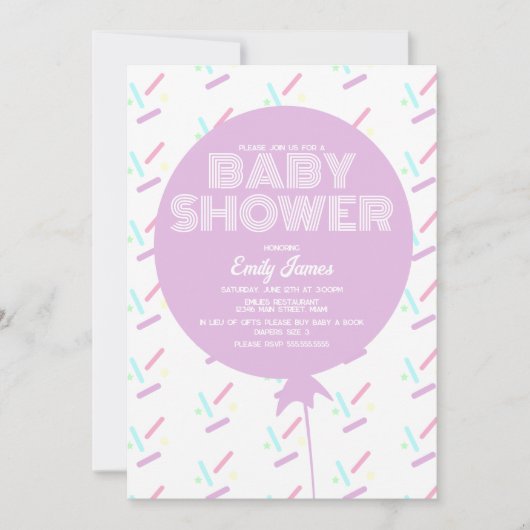 Baby Shower Springle und Balloon Pastel Thema Einladung (Vorderseite)