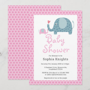 Baby Shower / Sprinkle mit rosa Punkten und Elefan Einladung