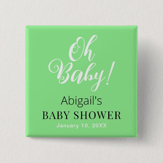 Baby Shower Square Button Personalized Text Design (Vorderseite)