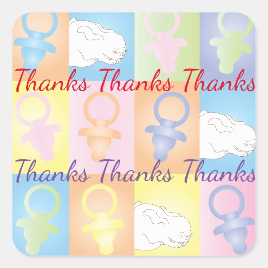 Baby Shower Square Stickers Paci Bunny (Vorderseite)