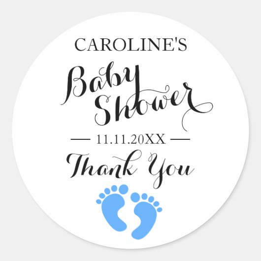 Baby Shower Stickers White Baby Feet Blue BOY (Vorderseite)