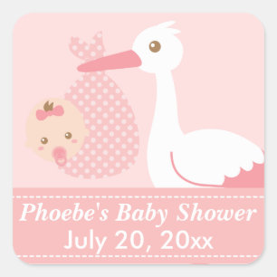 Baby Shower - Storch liefert süße Baby Girl Quadratischer Aufkleber