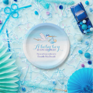 Baby Shower Storch Lieferung Baby Boy Art Platte Pappteller