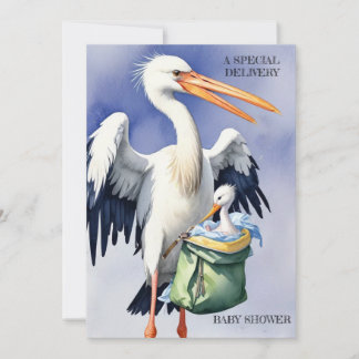 BABY SHOWER. Storch mit einer Tasche. Einladung