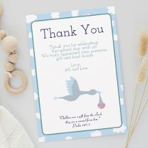 Baby Shower Stork Blue Sky Wolken und Bible Verse