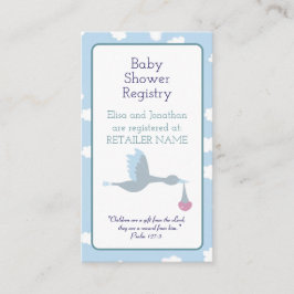 Baby Shower Stork Boy Blue Sky Clouds Bible Verse Begleitkarte