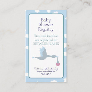 Baby Shower Stork Boy Blue Sky Clouds Bible Verse Begleitkarte