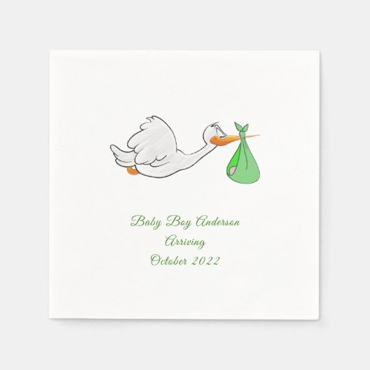 Baby Shower Stork Green Bundle Napkins Serviette (Vorderseite)