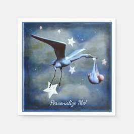 Baby Shower Stork & Newborn Blue Boy Personalisier Serviette