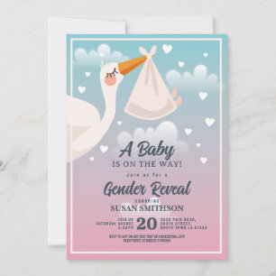 Baby Shower Stork Pink Blue Gender Reveal Einladung