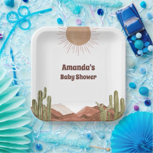 Baby Shower Sun Desert Cactus Baby Shower Pappteller (Party)