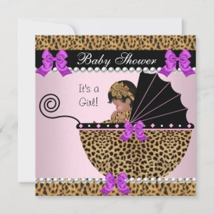 Baby Shower Süße Baby Mädchen Leopard Lila Rosa Einladung