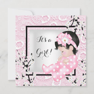 Baby Shower Süße Baby Mädchen Rosa Blüten Spitze C Einladung