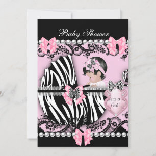 Baby Shower Süße Baby Mädchen Rosa Zebra Spitze 2 Einladung