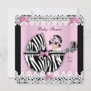 Baby Shower Süße Baby Mädchen Rosa Zebra Spitze a Einladung