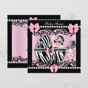 Baby Shower Süße Baby Mädchen Rosa Zebra Spitze Einladung