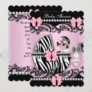 Baby Shower Süße Baby Mädchen Rosa Zebra Spitze SC Einladung