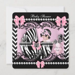Baby Shower Süße Baby Mädchen Rosa Zebra Spitze St Einladung