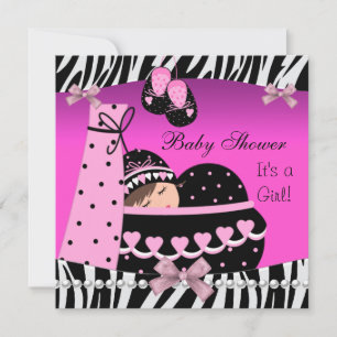 Baby Shower Süße Baby Mädchen Rosa Zebradruck Einladung