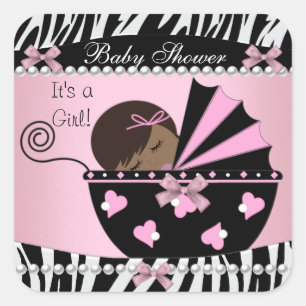 Baby Shower Süße Baby Mädchen Rosa Zebradruck Quadratischer Aufkleber