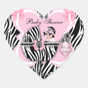 Baby Shower Süße Baby Mädchen Rosa Zebrastreifen Herz-Aufkleber