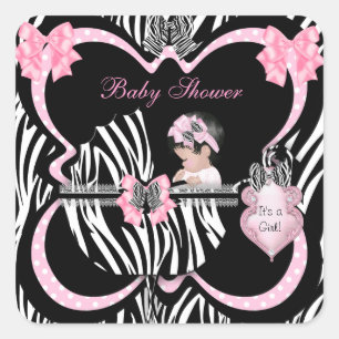 Baby Shower Süße Baby Mädchen Rosa Zebrastreifen Quadratischer Aufkleber