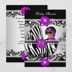 Baby Shower Süße Baby Mädchen Zebra Lila Rosa Schw Einladung