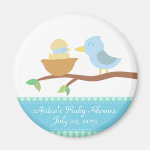 Baby Shower: Süßer blauer Vogel mit frisch geschlü Magnet