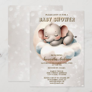 Baby Shower Süßer Schlafender Baby Elefant Schön Einladung