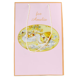 Baby-Shower-Tasche Schwan Rosa und Orange Mittlere Geschenktüte