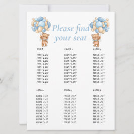Baby Shower Teddy Balloon Table Chart Blue Boy Einladung