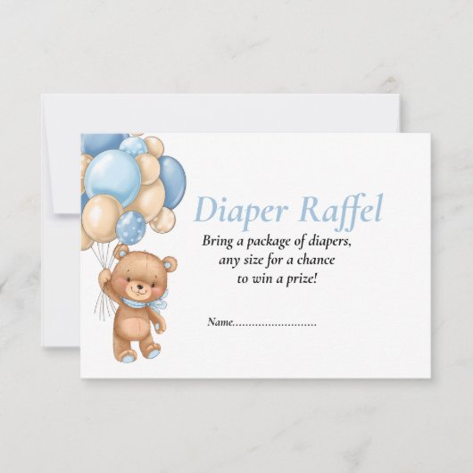 Baby Shower Teddy Balloons Blue Diaper Raffel Inv Einladung (Vorderseite)