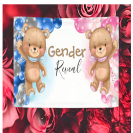 Baby Shower Teddy Balloons Gender Reveal Banner