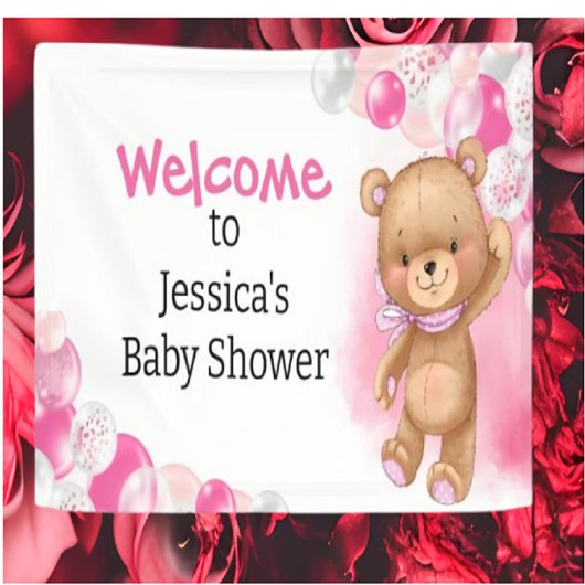 Baby Shower Teddy Balloons Pink Banner