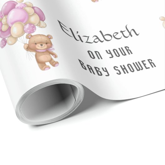 BABY SHOWER Teddy Bar Balloon Thema Personalisiert Geschenkpapier (Rolleneckpunkt)