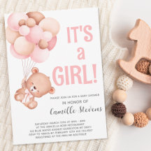 Baby Shower Teddy Bear Balloon Girl