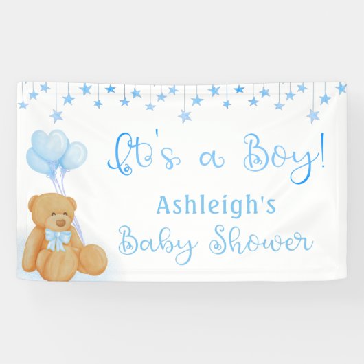 Baby Shower Teddy Bear Blue Balloons Es ist ein Ju Banner (Horizontal)