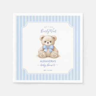 Baby Shower Teddy Bear & Blue Stripes Bearly Wait Serviette