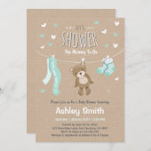 Baby Shower Teddy Bear Einladung Baby Mint Green (Vorne/Hinten)