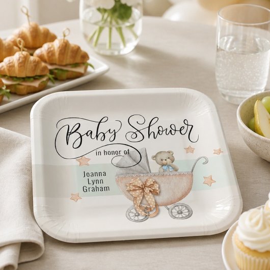 Baby Shower Teddy Bear Personalisiert Pappteller