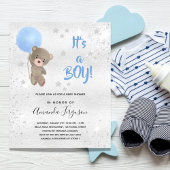 Baby Shower Teddy Blue Silber Einladung Flyer