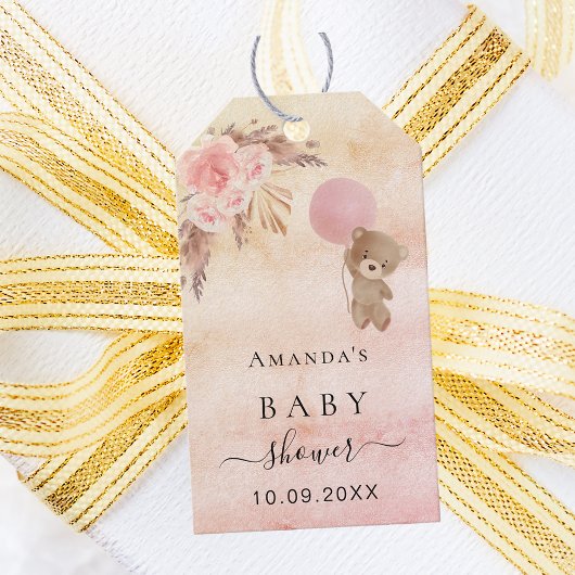 Baby Shower Teddy Blush Pampas Gras vielen Dank Geschenkanhänger