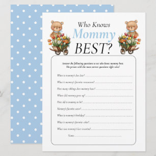 Baby Shower Teddy Floral Junge, wer weiß, Mama     Einladung