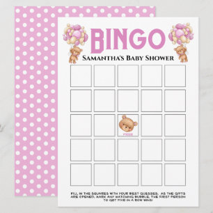 Baby Shower Teddy Girl Bubbly Pink Bingo-Spiel  Einladung