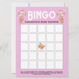 Baby Shower Teddy Junge Sprudelnde Rosa Bingo Einladung